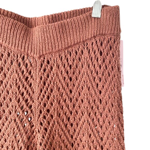 NEW WILD FABLE Open Knit Wide Leg Pants Brown Metallic Small Slit Hem Pull On - Picture 2 of 6
